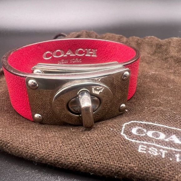Red Leather Coach Turn Lock Bracelet